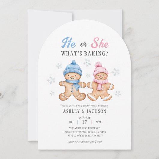 Er oder sie Lebbrot Gender Reveal Arch Einladung (Vorderseite)