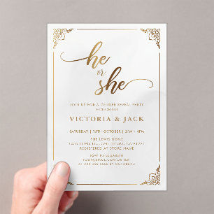 Er oder sie Luxury Gold Verziert Baby Gender Revea Acryleinladungen