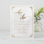 Er oder sie Luxury Gold Verziert Baby Gender Revea Einladung (Stehend Vorderseite)