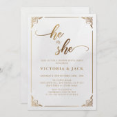 Er oder sie Luxury Gold Verziert Baby Gender Revea Einladung (Vorne/Hinten)