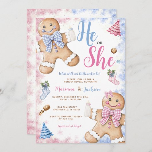 Er oder sie Niedlich Gingerbrot Weihnachtsgeschlec Einladung (Vorne/Hinten)
