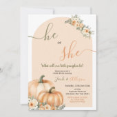 Er oder sie Orange Pumpkin Fall Blumengeschlechtsd Einladung (Vorderseite)