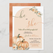 Er oder sie Orange Pumpkin Fall Blumengeschlechtsd Einladung (Vorne/Hinten)