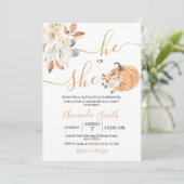 Er oder sie Orange Pumpkin Gender Reveal Einladung (Stehend Vorderseite)