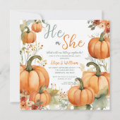 Er oder sie Orange Pumpkins Fall Gender Reveal Einladung (Vorderseite)