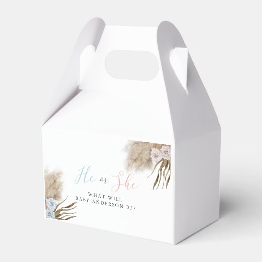 Er oder sie Pampas Grass Gender Reveal Party Geschenkschachtel (Vorderseite)