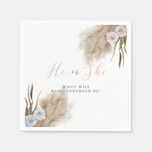 Er oder sie Pampas Grass Gender Reveal Party Serviette (Vorderseite)