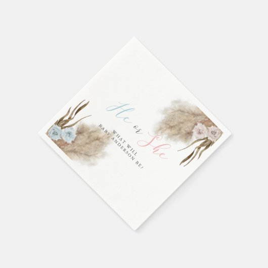 Er oder sie Pampas Grass Gender Reveal Party Serviette (Ecke)