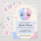 Er oder Sie Pastell Rosa Blau Geschlecht Enthüllun Einladung (Vorne/Hinten)