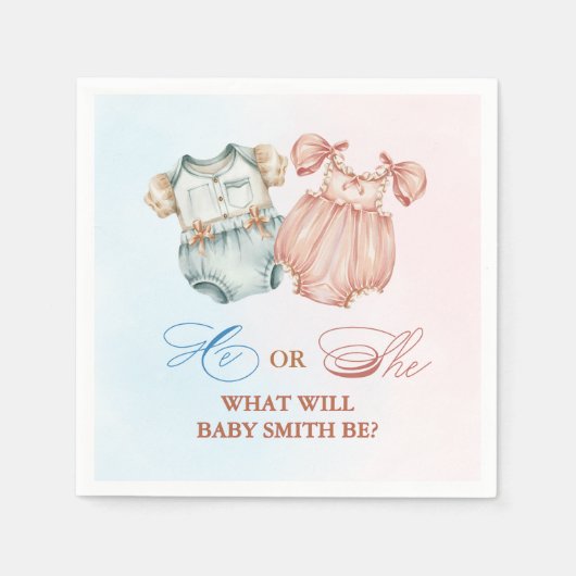 Er oder sie Pink Blue Baby Outfit Party Napkins Serviette (Vorderseite)