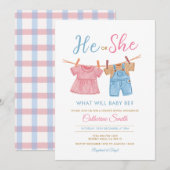 Er oder Sie Pink & Blue Wäscheleine Geschlecht Ent Einladung (Vorne/Hinten)