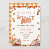 Er oder sie Pumpkin Gender Reveal Fall Baby Kleidu Einladung (Vorne/Hinten)