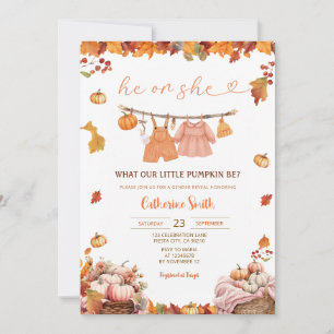 Er oder sie Pumpkin Gender Reveal Fall Baby Kleidu Einladung