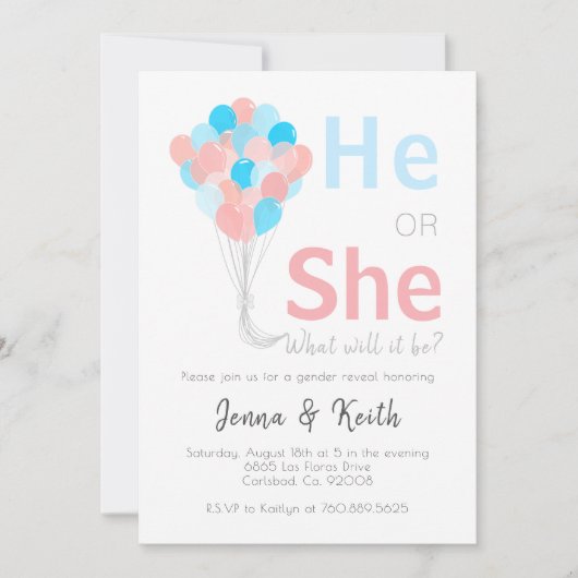 Er oder sie render offenbart Balloons up Theme Bab Einladung (Vorderseite)