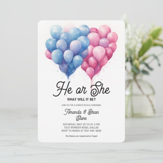 Er oder sie rosa blaue Balken Gender-Offenlegung P Einladung (Stehend Vorderseite)