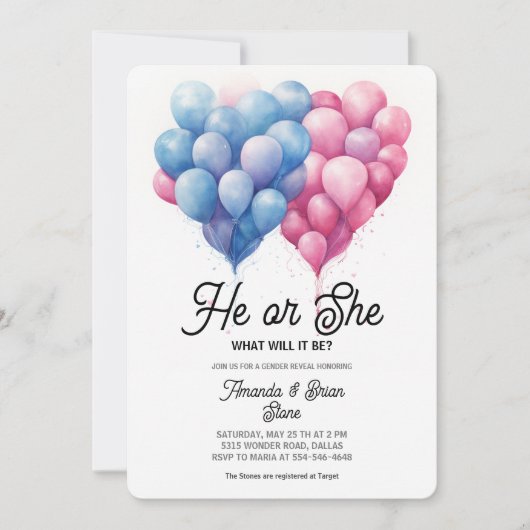 Er oder sie rosa blaue Balken Gender-Offenlegung P Einladung (Vorderseite)