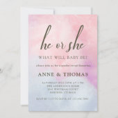 Er oder sie rosa blaue Pastellfalten Geschlecht of Einladung (Vorderseite)