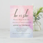 Er oder sie rosa blaue Pastellfalten Geschlecht of Einladung (Stehend Vorderseite)