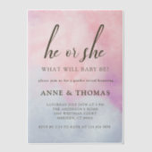 Er oder sie rosa blaue Pastellfalten Geschlecht of Pergament Einladungen (Vorderseite)