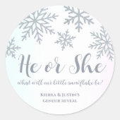 Er oder sie rosa blauer Winter-Schneeflocken-Gesch Runder Aufkleber (Vorderseite)