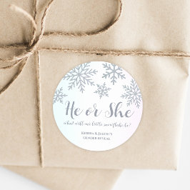 Er oder sie rosa blauer Winter-Schneeflocken-Gesch Runder Aufkleber