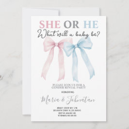 Er oder Sie Rosa Blaues Schleifen-Baby-Geschlecht- Einladung