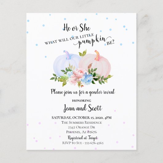 Er oder sie rosa Blue Pumpkin Gender Offenbarung H (Vorderseite)