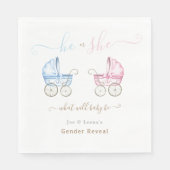 Er oder sie, rosa oder blaue Roller Gender Reveal Serviette (Vorderseite)