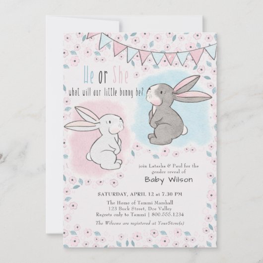 Er oder sie rosa und blau-klein-sonniges Geschlech Einladung (Vorderseite)