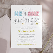 Er oder sie rosa und blaue Foil Balloons Babydusch Einladung