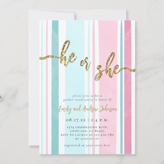 Er oder sie rosa und blaue Gender-Offenbarung Einladung (Vorderseite)