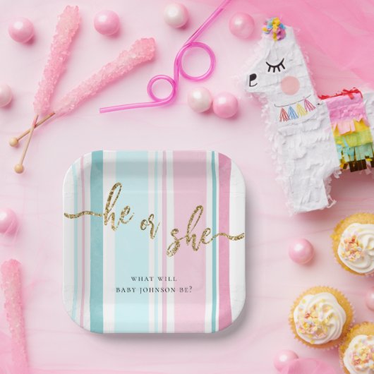 Er oder sie rosa und blaue Gender-Offenbarung Pappteller (Party)