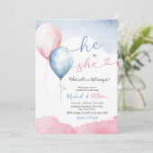 Er oder sie rosa und blauer Ballon Geschlechtsverk Einladung (Stehend Vorderseite)