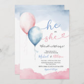 Er oder sie rosa und blauer Ballon Geschlechtsverk Einladung (Vorne/Hinten)