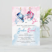 Er oder sie rosa und blaues Geschlecht enthüllt Vo Einladung (Stehend Vorderseite)