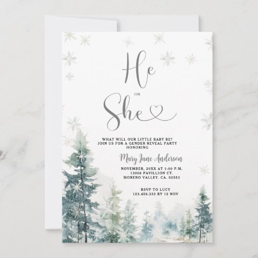 Er oder sie schneeflakes Wintergeschlechtsoffen Einladung (Vorderseite)