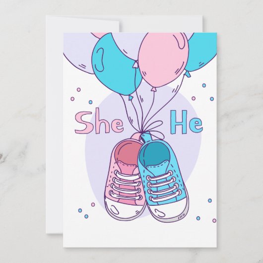 Er oder sie sneakers Pink Blue Balloon Gender Reve Einladung (Vorderseite)