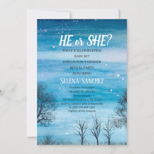 Er oder sie Snowflake Winter Wonderland Baby Dusch Einladung (Vorderseite)