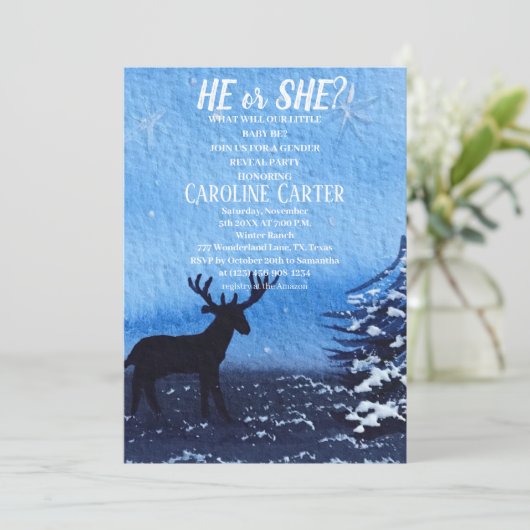 Er oder sie Snowflake Winter Wonderland Baby Dusch Einladung (Stehend Vorderseite)