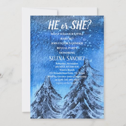 Er oder sie Snowflake Winter Wonderland Baby Dusch Einladung (Vorderseite)