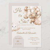 Er oder sie Teddy Bär mit Balloons Gender Reveal I Einladung (Vorne/Hinten)