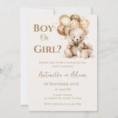 Er oder sie Teddy Bär mit Balloons Gender Reveal I Einladung (Vorderseite)