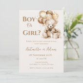 Er oder sie Teddy Bär mit Balloons Gender Reveal I Einladung (Stehend Vorderseite)