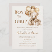 Er oder sie Teddy Bär mit Balloons Gender Reveal I Einladung (Vorne/Hinten)