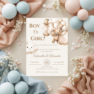 Er oder sie Teddy Bär mit Balloons Gender Reveal I Einladung