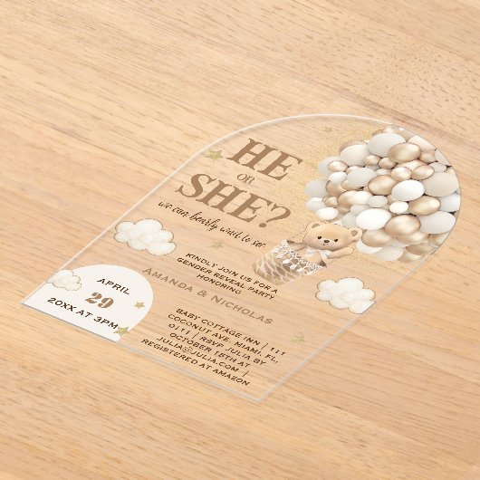 Er oder sie teddy bären Gender Reveal Acryleinladungen (Ablage )