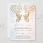 Er oder sie teddy bären Gender Reveal Einladung (Vorderseite)