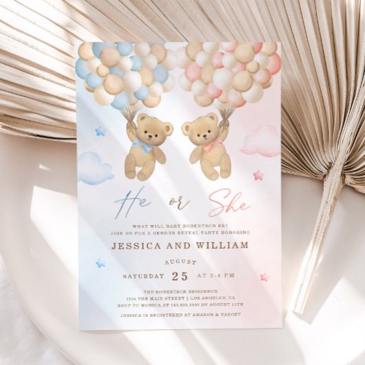 Er oder sie teddy bären Gender Reveal Einladung