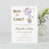 Er oder Sie Teddybär mit Ballons Geschlecht Enthül Einladung (Stehend Vorderseite)