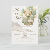 Er oder Sie Teddybär mit Ballons Geschlechtsenthül Einladung (Stehend Vorderseite)